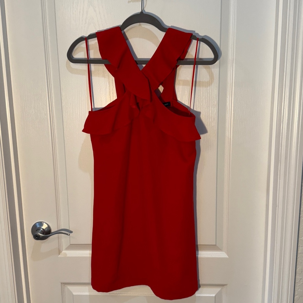 Banana Republic Vibrant Red Dress Ruffle Cross Front Flounce Size 0